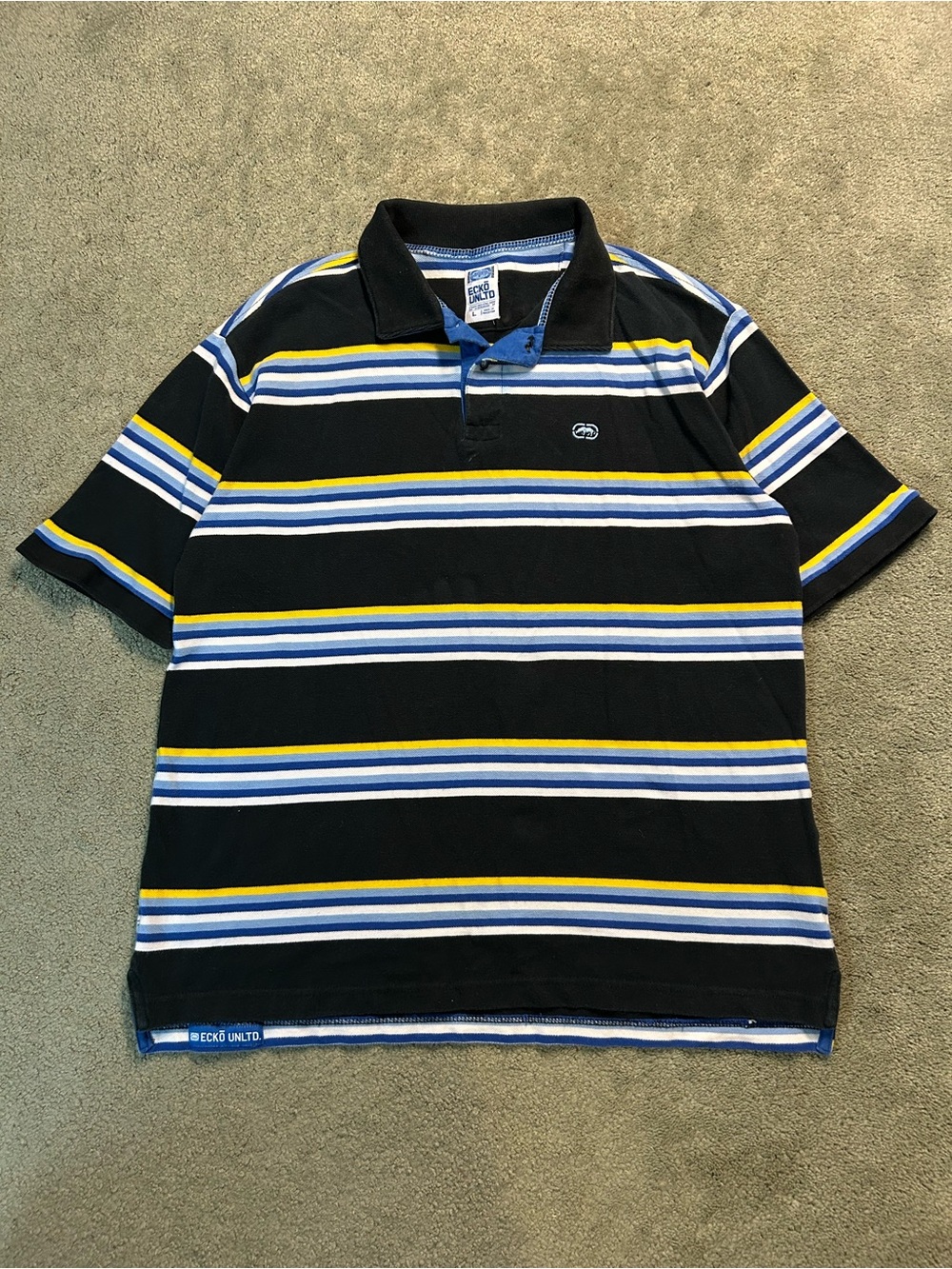 Vintage 90s Ecko Unltd Y2K AOP Striped Polo Shirt Size Large Hip Hop Rap